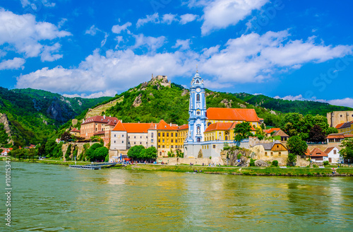 The medieval town of Durnstein along the Danube River in the picturesque Wachau Valley, a UNESCO World Heritage Site, in Lower Austria photo