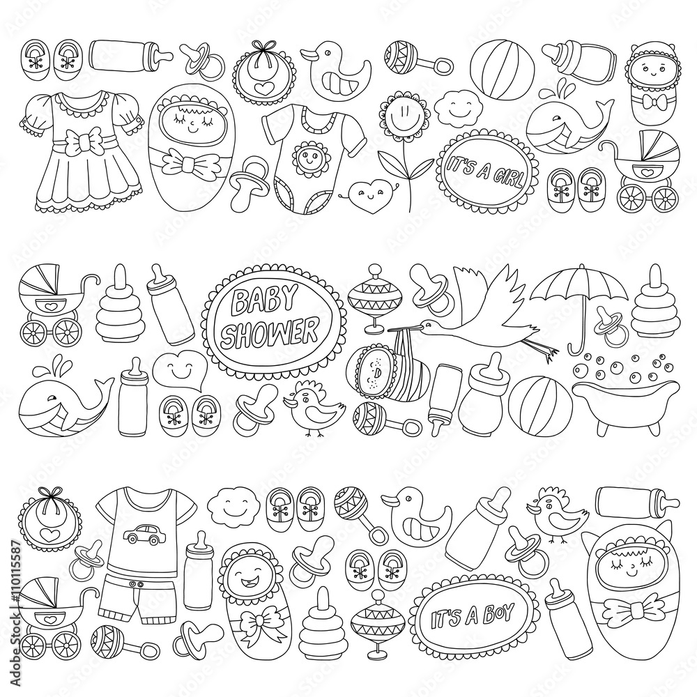Baby icons Hand drawn doodle vector set Baby icons Hand drawn doodle vector set