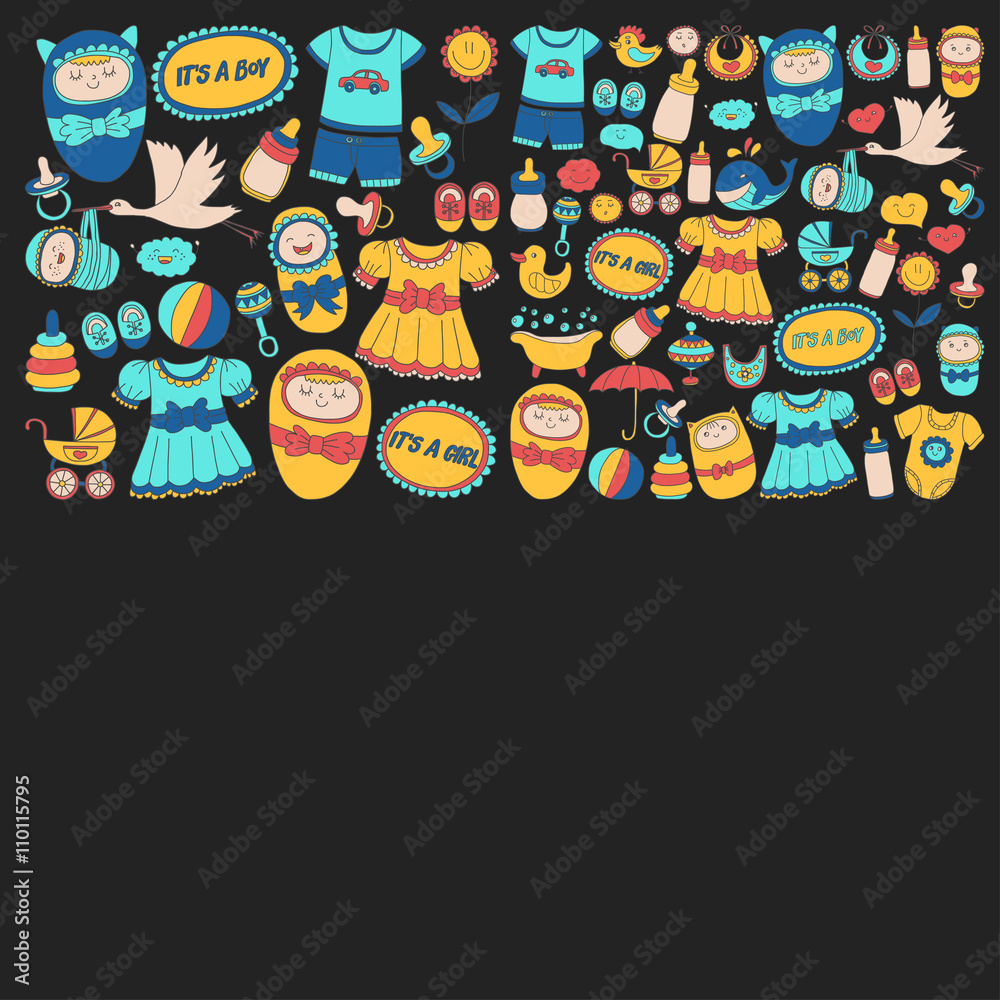 Obraz premium Baby icons Hand drawn doodle vector set