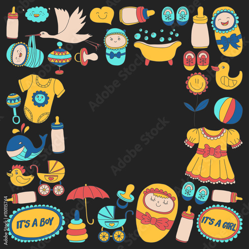 Baby icons Hand drawn doodle vector set