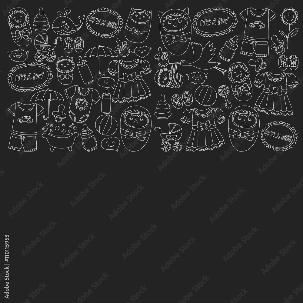 Baby icons Hand drawn doodle vector set Baby icons Hand drawn doodle vector set