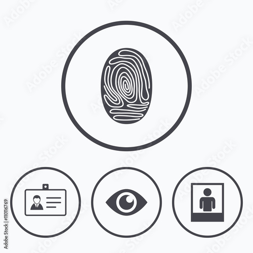 Identity ID card badge icons. Eye symbol.