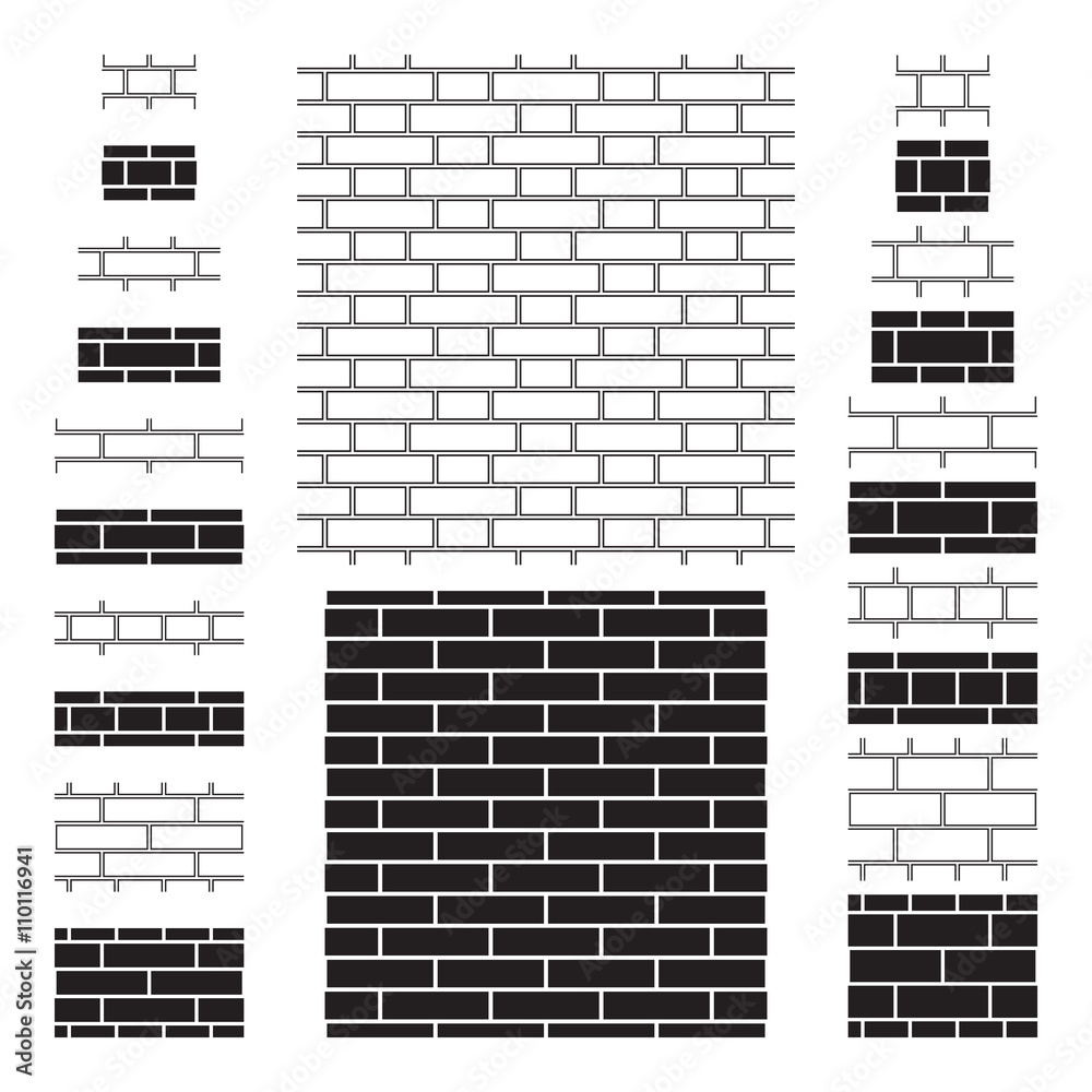 20 brick wall (brickwork) seamless patterns. Four types of bonds used
