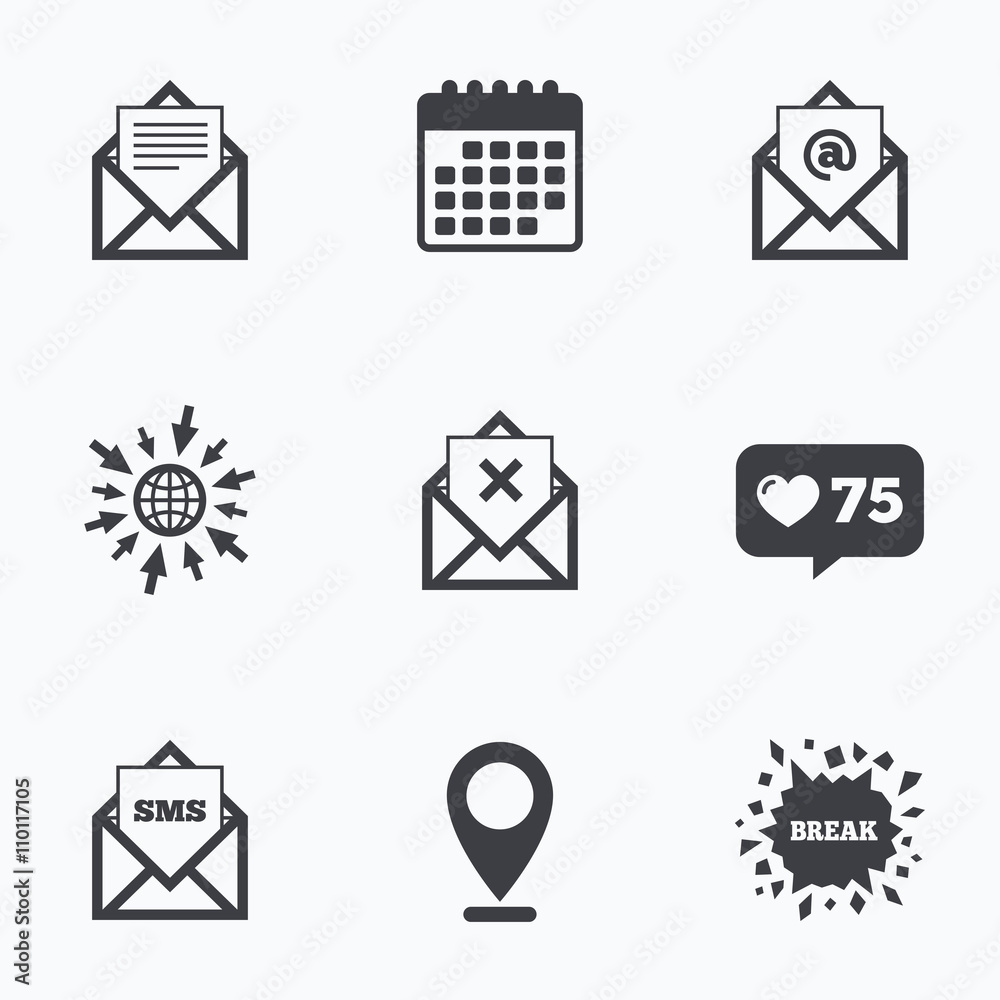 Mail envelope icons. Message document symbols. Mail envelope icons. Message document symbols.