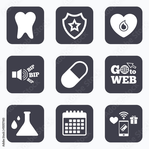 Medical icons. Pill, tooth, chemistry and heart.