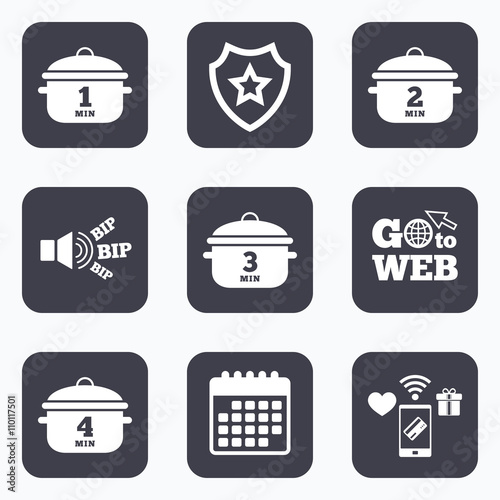Cooking pan icons. Boil one, four minutes.