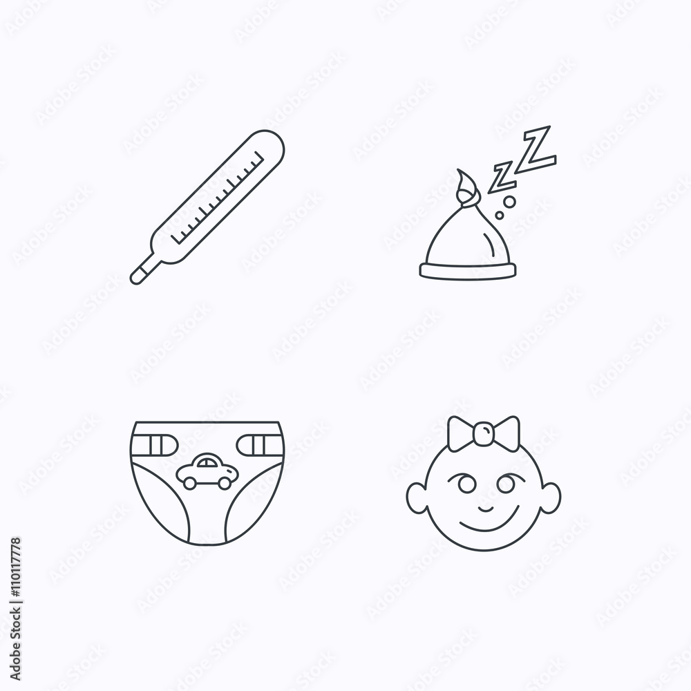 Fototapeta premium Thermometer, diapers and sleep hat icons.