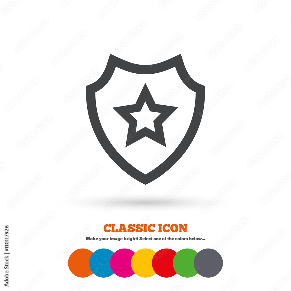 Shield with star icon. Favorite protection. Shield with star icon. Favorite protection.