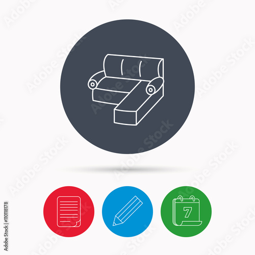 Corner sofa icon. Comfortable couch sign.