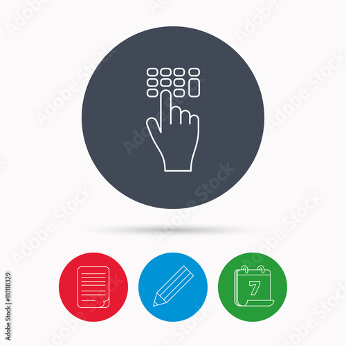 Enter pin code icon. Click hand pointer sign.