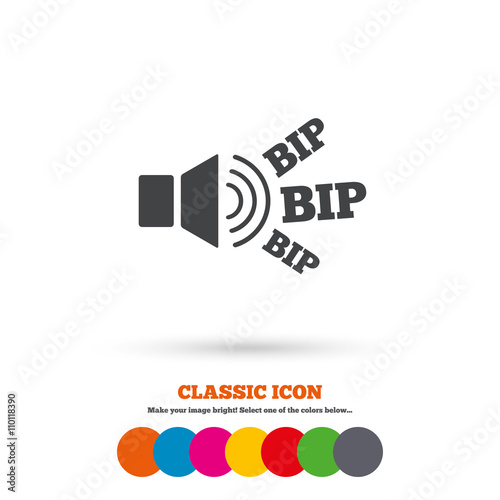 Speaker volume icon. Sound with BIP symbol.