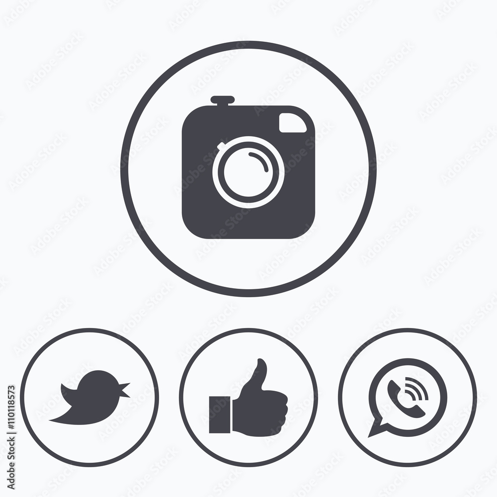 Hipster photo camera. Like, Chat speech bubble. Hipster photo camera. Like, Chat speech bubble.