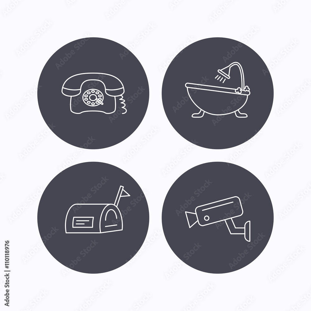 Phone, video camera and mailbox icons. Phone, video camera and mailbox icons.