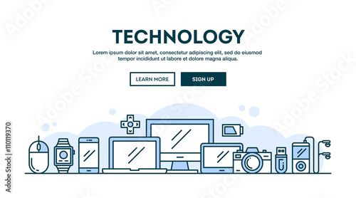 Technology, concept header, flat design thin line style