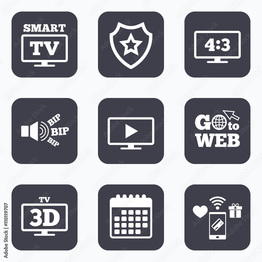 Smart TV mode icon. 3D Television symbol. Smart TV mode icon. 3D Television symbol.