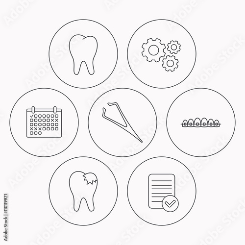 Dental braces, fillings and tooth icons.