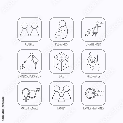 Pregnancy, pediatrics and family planning icons.
