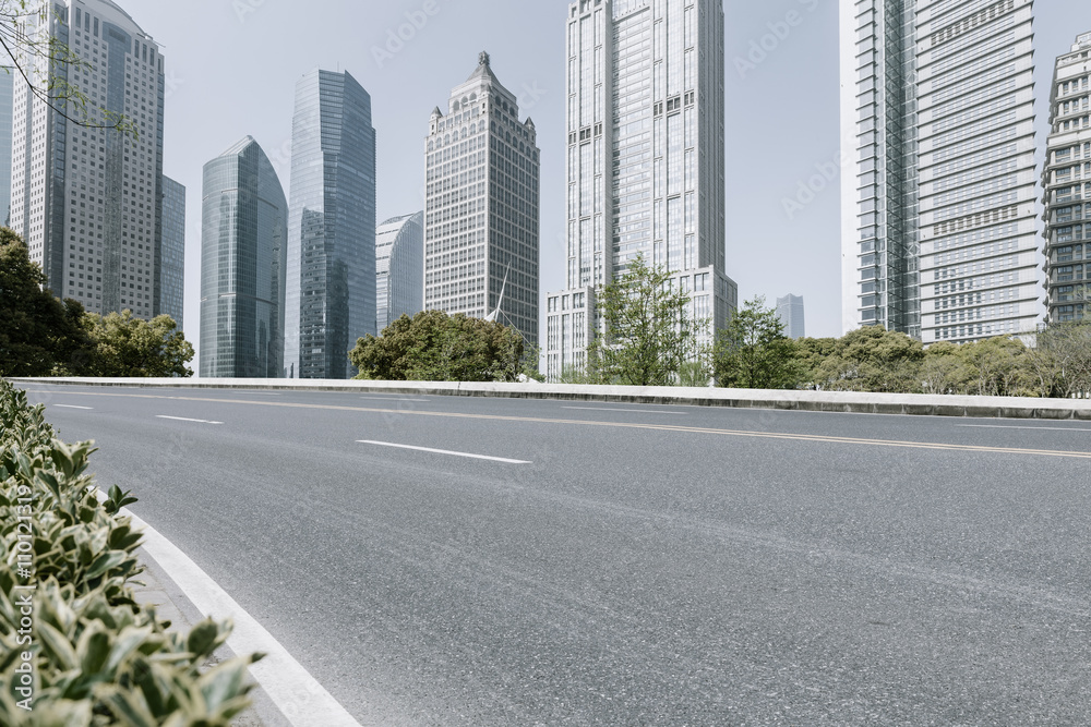 Asphalt road in lujiazui Commercial financial center, Shanghai, China
