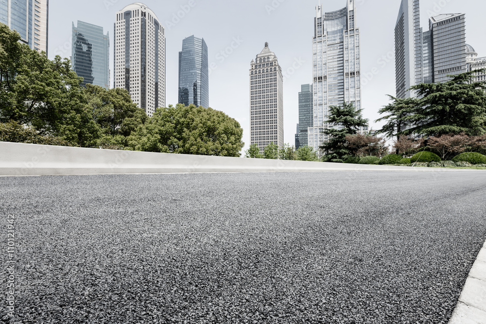 Asphalt road in lujiazui Commercial financial center, Shanghai, China