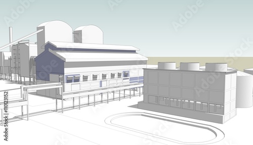 monotone 3d model of power plant building