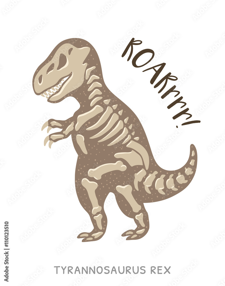 Cartoon tyrannosaurus Rex dinosaur fossil. Vector illustration