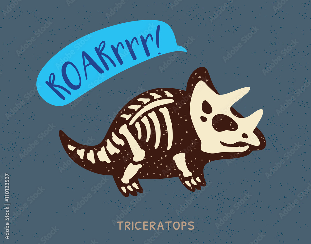 Naklejka premium Cartoon triceratops dinosaur fossil. Vector illustration