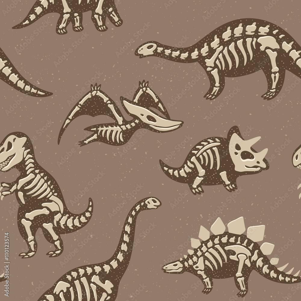 Adorable seamless pattern with funny dinosaur skeletons in cartoon style Adorable seamless pattern with funny dinosaur skeletons in cartoon style