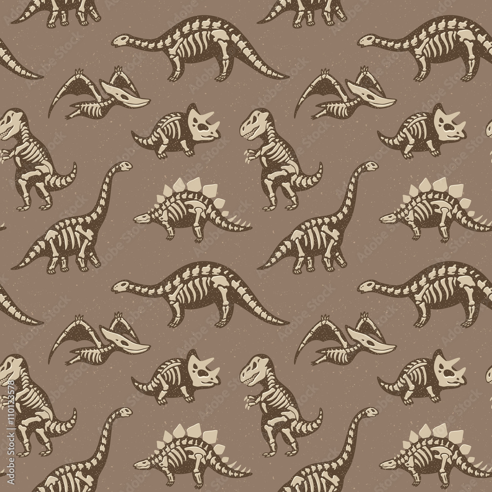 Obraz premium Adorable seamless pattern with funny dinosaur skeletons in cartoon style