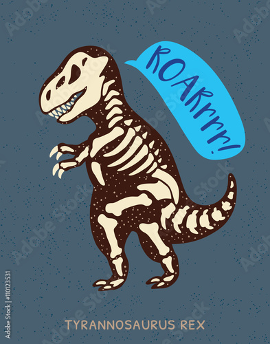 Cartoon tyrannosaurus Rex dinosaur fossil. Vector illustration