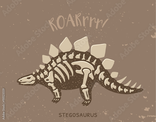 Cartoon stegosaurus dinosaur fossil. Vector illustration