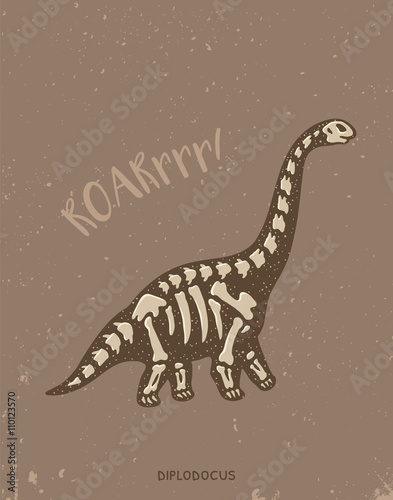 Cartoon diplodocus dinosaur fossil. Vector illustration