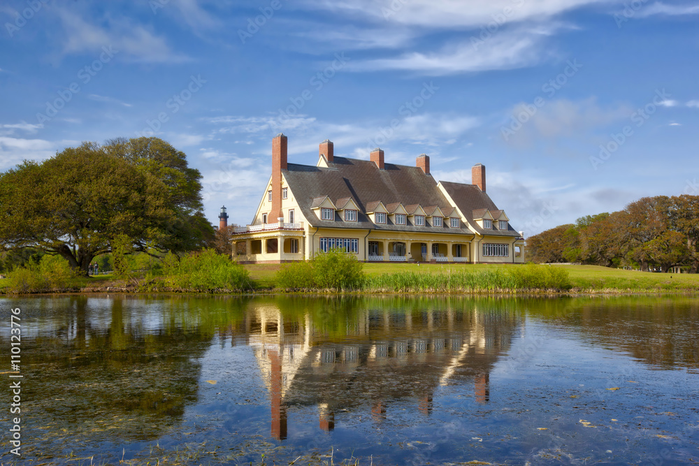 The historic Whalehead Club, built in 1920, in Corolla, North Carolina has been restored to its original grandeur. The former home is now a museum. The historic Whalehead Club, built in 1920, in Corolla, North Carolina has been restored to its original grandeur. The former home is now a museum.