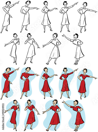 Set of women pointing