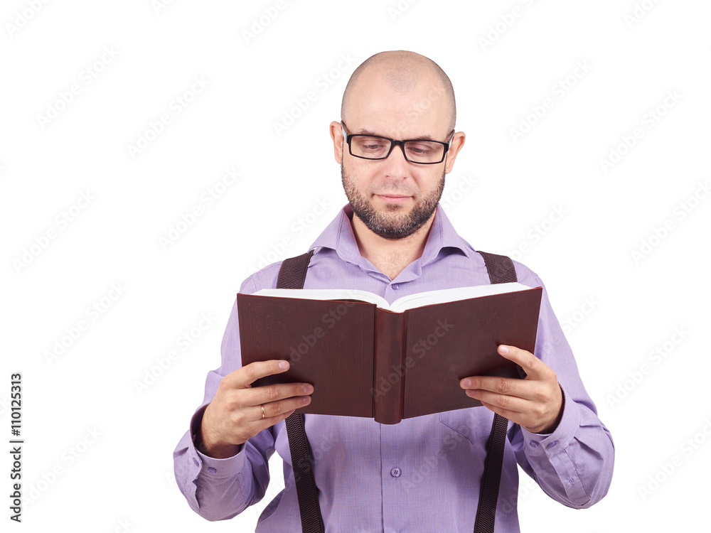 man caucasian professor reading book man caucasian professor reading book