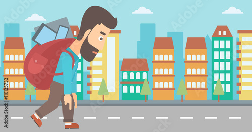 Man with backpack full of devices.
