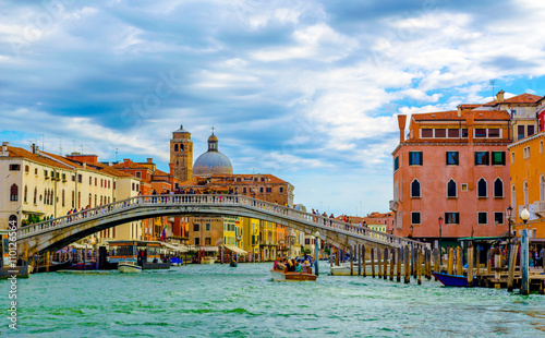 Canvas Print view of the grand canal in italian venice with a cupola of church of san simeone
