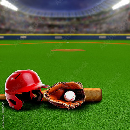 Baseball Stadium With Equipment and Copy Space
