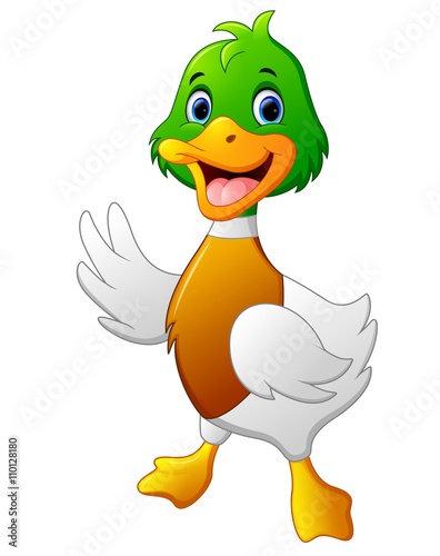 Cute baby duck waving hand