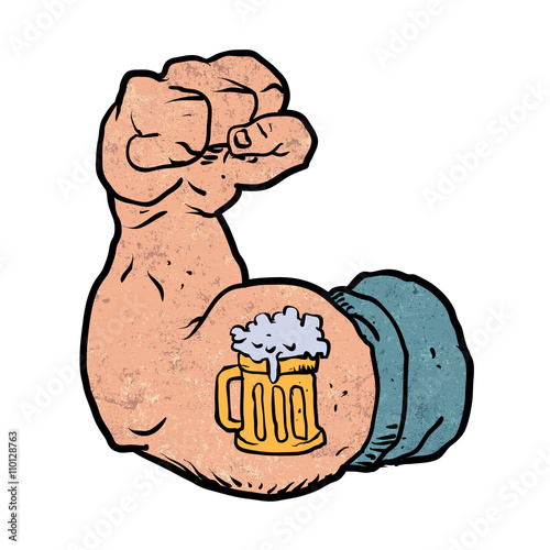 arm flexed with beer tattoo