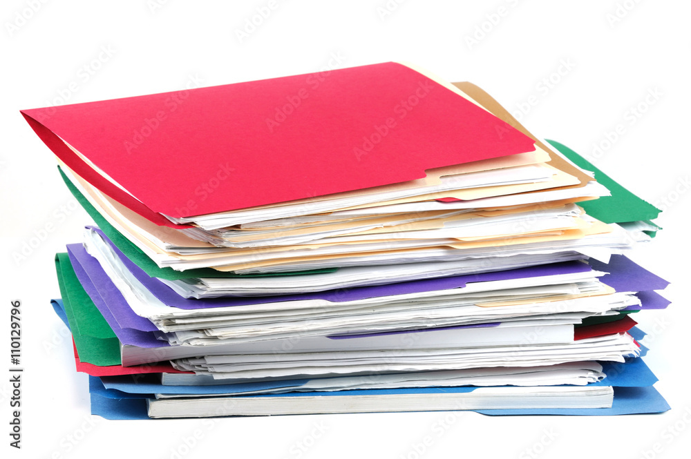 stacking documents and folders on white background stacking documents and folders on white background