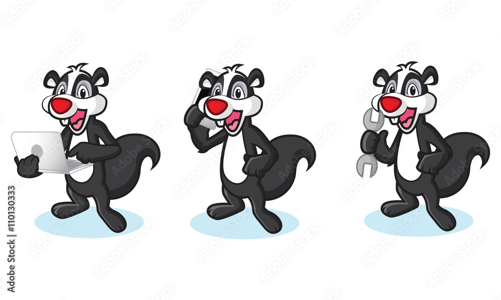 Naklejka premium Black Polecat Mascot with phone