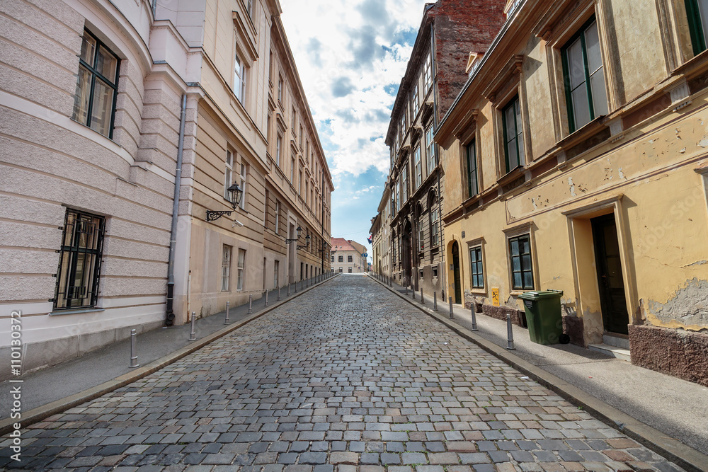 Old paved road leading to the St' Mark's square in the upper town of Zagreb