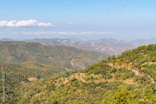 Landscape view from mountain top with haze