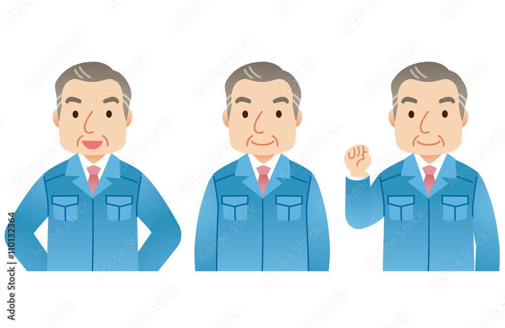 作業着の中年男性 社長 表情セット 作業着の中年男性 社長 表情セット