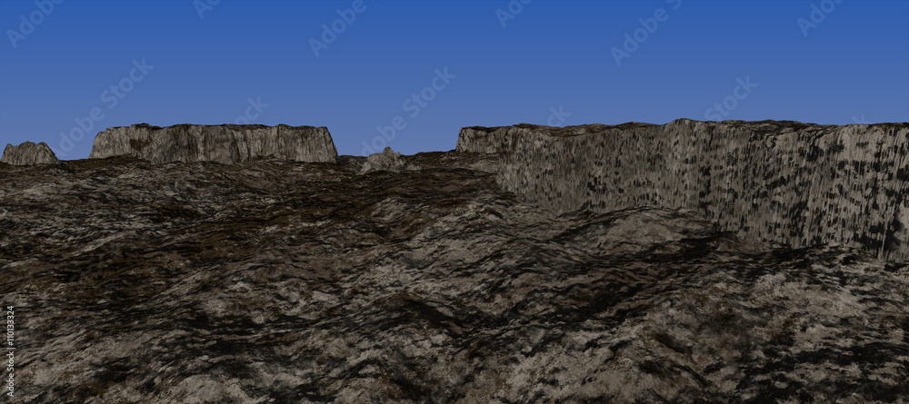 views of the many rocky plateau with the blue sky. Daytime