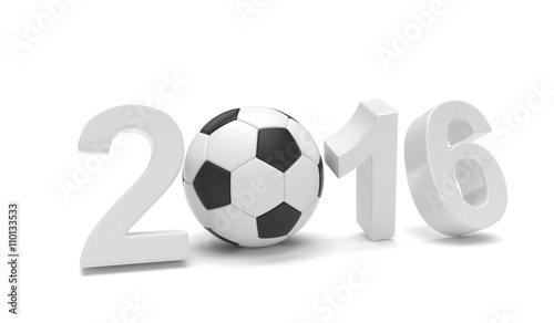 New Year 2016 and soccer ball. 3d rendering.