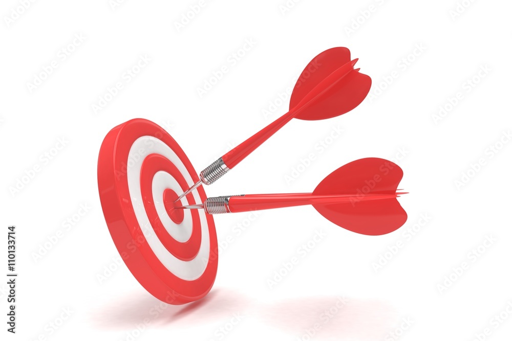 Three arrows darts in center. 3d rendering. Three arrows darts in center. 3d rendering.