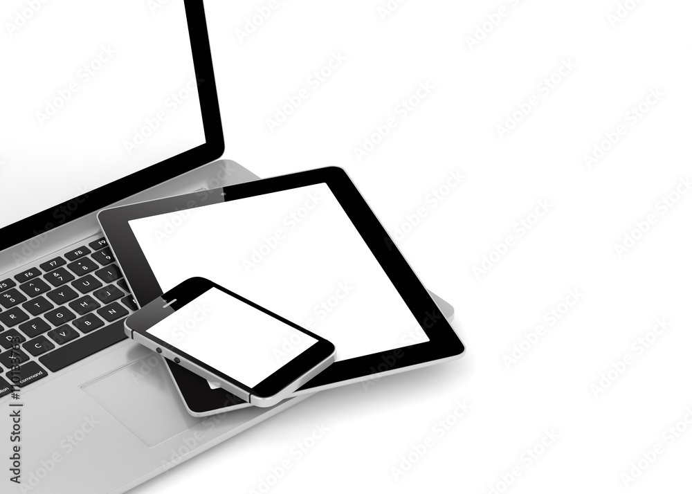Fototapeta premium Laptop, phone and tablet pc. 3d rendering.