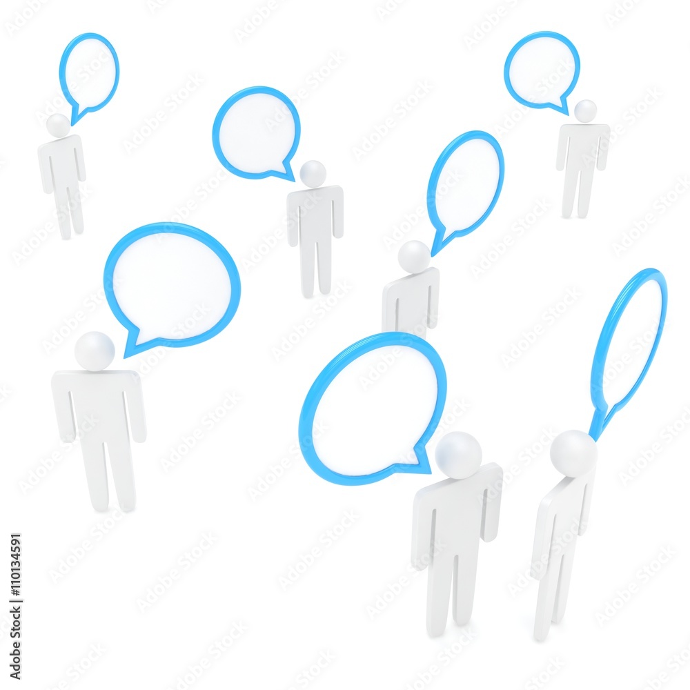 people with talk bubbles isolated over a white background. 3d rendering. people with talk bubbles isolated over a white background. 3d rendering.