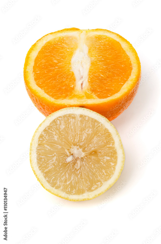 Halfes of orange and lemon isolated on white Halfes of orange and lemon isolated on white